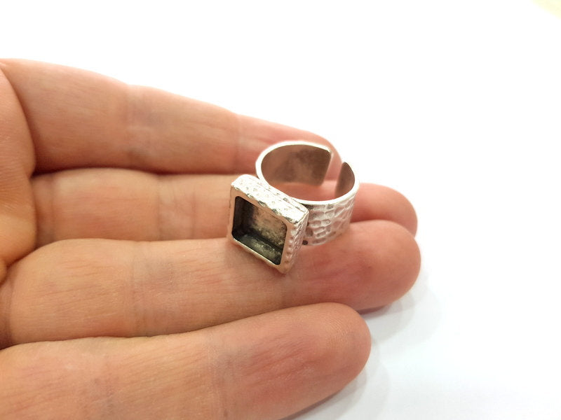 Ring Blank Setting Hammered Ring Base Bezel inlay Ring Backs Glass Cabochon Mounting Adjustable Antique Silver Plated Ring (10x10mm ) G16055