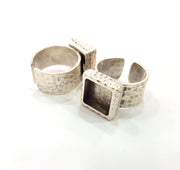 Ring Blank Setting Hammered Ring Base Bezel inlay Ring Backs Glass Cabochon Mounting Adjustable Antique Silver Plated Ring (10x10mm ) G16055