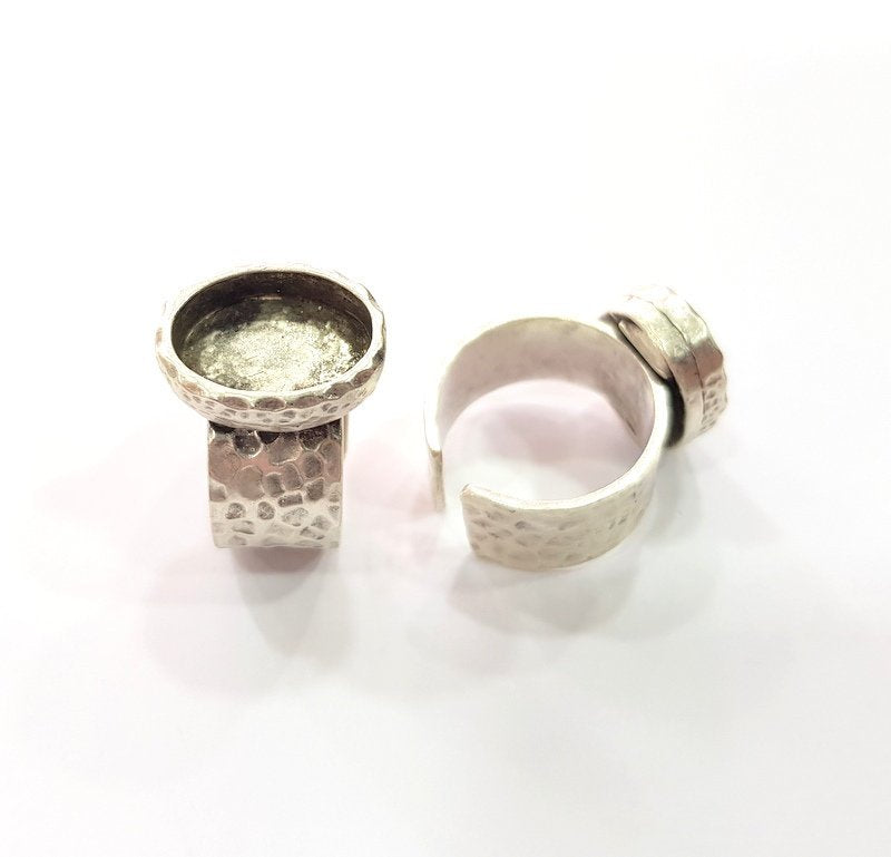 Ring Blank Setting Hammered Ring Base Bezel inlay Ring Backs Glass Cabochon Mounting Adjustable Antique Silver Plated Ring (14x10mm ) G16057