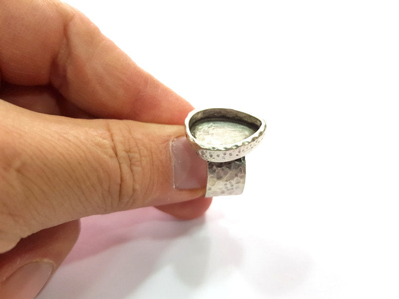 Ring Blank Setting Hammered Ring Base Bezel inlay Ring Backs Glass Cabochon Mounting Adjustable Antique Silver Plated Ring (18x13mm ) G16060