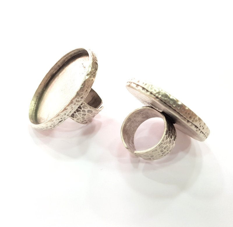Ring Blank Setting Hammered Ring Base Bezel inlay Ring Backs Glass Cabochon Mounting Adjustable Antique Silver Plated Ring (40x30mm ) G16061