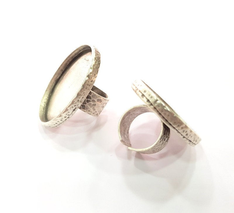 Ring Blank Setting Hammered Ring Base Bezel inlay Ring Backs Glass Cabochon Mounting Adjustable Antique Silver Plated Ring (40x30mm ) G16061