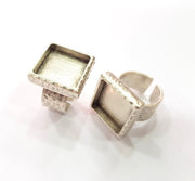Ring Blank Setting Hammered Ring Base Bezel inlay Ring Backs Glass Cabochon Mounting Adjustable Antique Silver Plated Ring (16x16mm ) G16062