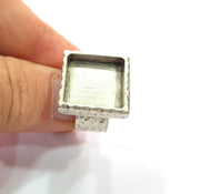 Ring Blank Setting Hammered Ring Base Bezel inlay Ring Backs Glass Cabochon Mounting Adjustable Antique Silver Plated Ring (16x16mm ) G16062