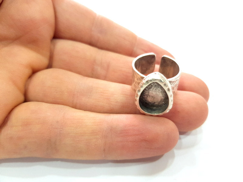 Ring Blank Setting Hammered Ring Base Bezel inlay Ring Backs Glass Cabochon Mounting Adjustable Antique Silver Plated Ring (14x10mm ) G16063