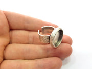 Ring Blank Setting Resin Dry Flower Base Hammered Ring Bezel inlay Back Glass Cabochon Mounting Adjustable Antique Silver Ring (18mm) G16067