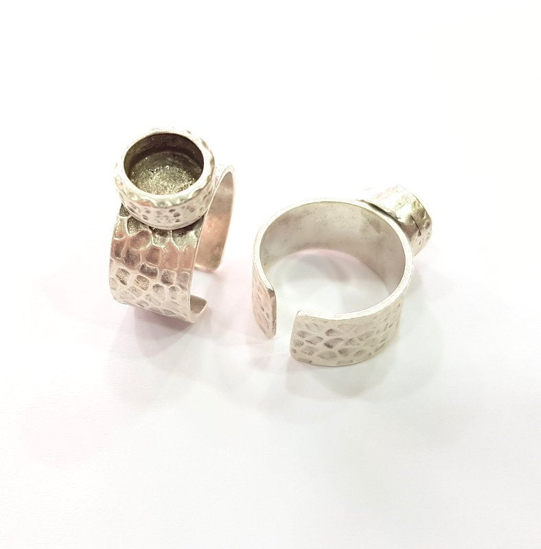 Ring Blank Setting Hammered Ring Base Bezel inlay Ring Backs Glass Cabochon Mounting Adjustable Antique Silver Plated Ring (8mm ) G16071