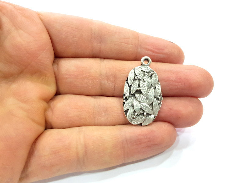 2 Leaf Charms Antique Silver Plated Metal Charms (32x17mm)  G16073