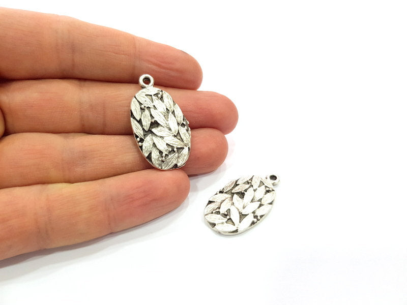 2 Leaf Charms Antique Silver Plated Metal Charms (32x17mm)  G16073