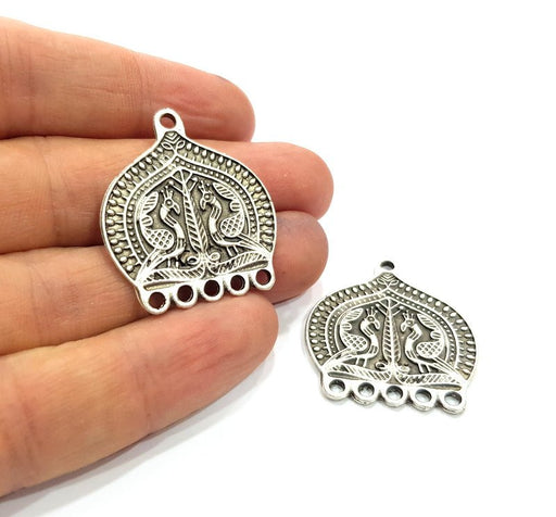 2 Silver Charms Connector Findings Antique Silver Plated Metal Charms (34x31mm)  G16074