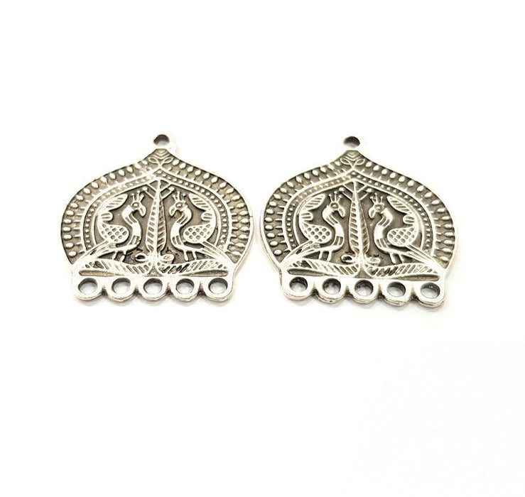 2 Silver Charms Connector Findings Antique Silver Plated Metal Charms (34x31mm)  G16074