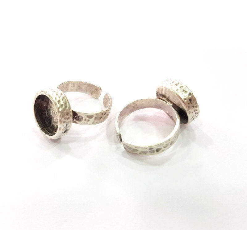 Ring Blank Setting Hammered Ring Base Bezel inlay Ring Backs Glass Cabochon Mounting Adjustable Antique Silver Plated Ring (12mm ) G16076