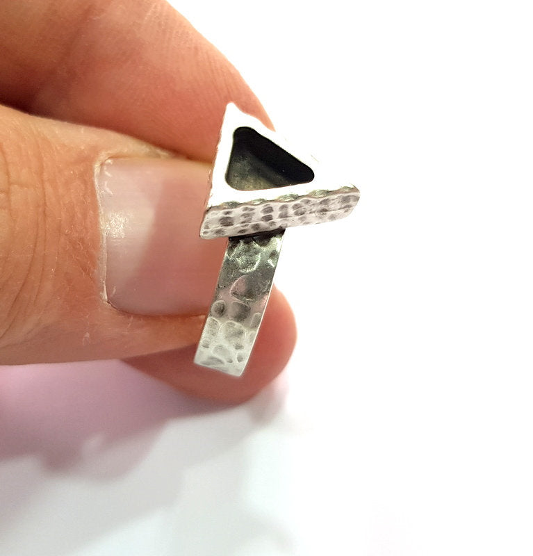 Ring Blank Setting Hammered Ring Base Bezel inlay Ring Backs Glass Cabochon Mounting Adjustable Antique Silver Plated Ring (6x6mm ) G16079