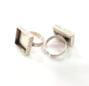 Ring Blank Setting Hammered Ring Base Bezel inlay Ring Backs Glass Cabochon Mounting Adjustable Antique Silver Plated Ring (16x16mm ) G16080