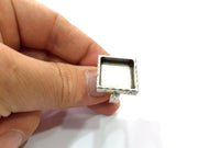 Ring Blank Setting Hammered Ring Base Bezel inlay Ring Backs Glass Cabochon Mounting Adjustable Antique Silver Plated Ring (16x16mm ) G16080
