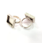Ring Blank Setting Hammered Ring Base Bezel inlay Ring Backs Glass Cabochon Mounting Adjustable Antique Silver Plated Ring (16x16mm ) G16080