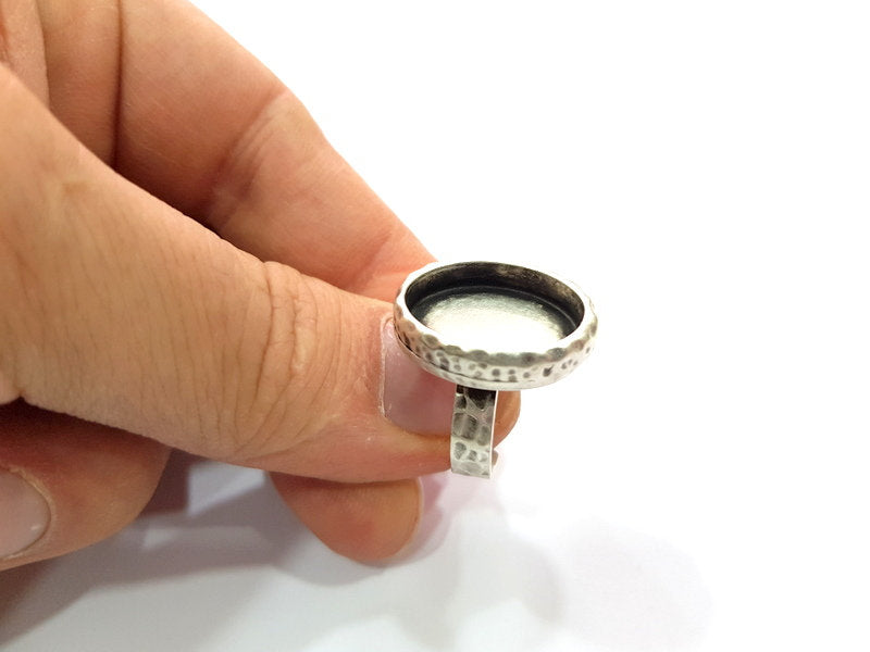 Ring Blank Setting Hammered Ring Base Bezel inlay Ring Backs Glass Cabochon Mounting Adjustable Antique Silver Plated Ring (18x13mm ) G16083