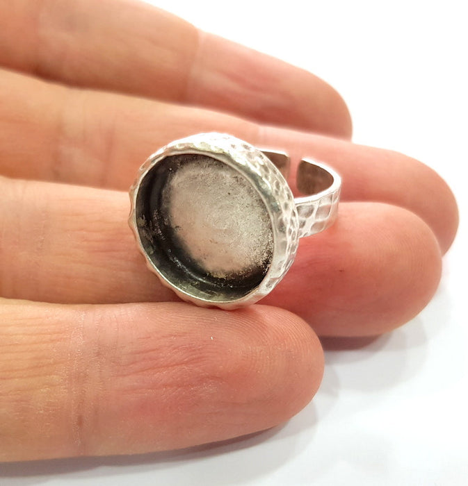Ring Blank Setting Hammered Ring Base Bezel inlay Ring Backs Glass Cabochon Mounting Adjustable Antique Silver Plated Ring (18mm ) G16085