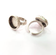 Ring Blank Setting Hammered Ring Base Bezel inlay Ring Backs Glass Cabochon Mounting Adjustable Antique Silver Plated Ring (18mm ) G16085