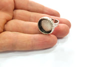 Ring Blank Setting Hammered Ring Base Bezel inlay Ring Backs Glass Cabochon Mounting Adjustable Antique Silver Plated Ring (18mm ) G16085