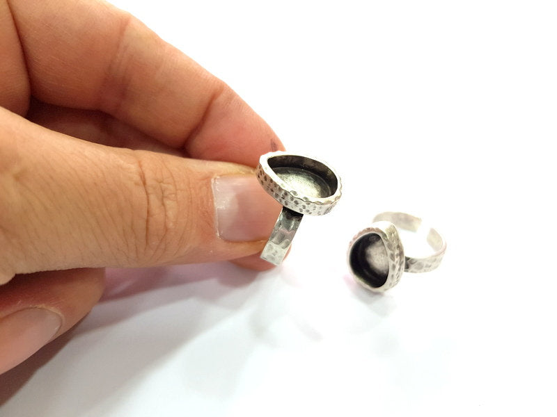 Ring Blank Setting Hammered Ring Base Bezel inlay Ring Backs Glass Cabochon Mounting Adjustable Antique Silver Plated Ring (14x10mm ) G16075