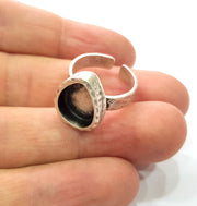Ring Blank Setting Hammered Ring Base Bezel inlay Ring Backs Glass Cabochon Mounting Adjustable Antique Silver Plated Ring (14x10mm ) G16075