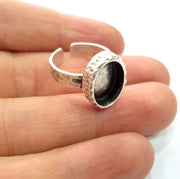 Ring Blank Setting Hammered Ring Base Bezel inlay Ring Backs Glass Cabochon Mounting Adjustable Antique Silver Plated Ring (14x10mm ) G16087