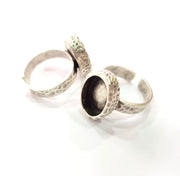 Ring Blank Setting Hammered Ring Base Bezel inlay Ring Backs Glass Cabochon Mounting Adjustable Antique Silver Plated Ring (14x10mm ) G16087