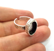 Ring Blank Setting Hammered Ring Base Bezel inlay Ring Backs Glass Cabochon Mounting Adjustable Antique Silver Plated Ring (14x10mm ) G16087