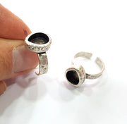 Ring Blank Setting Hammered Ring Base Bezel inlay Ring Backs Glass Cabochon Mounting Adjustable Antique Silver Plated Ring (10x8mm ) G16088