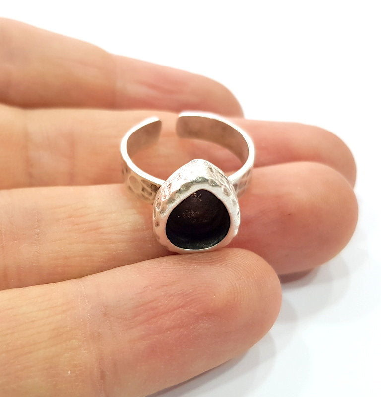 Ring Blank Setting Hammered Ring Base Bezel inlay Ring Backs Glass Cabochon Mounting Adjustable Antique Silver Plated Ring (10x8mm ) G16088
