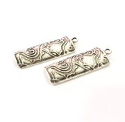 2 Mixed striped bent Charms Antique Silver Plated Metal Charms (39x13mm)  G16090