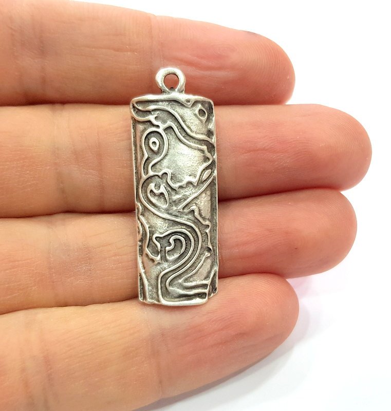 2 Mixed striped bent Charms Antique Silver Plated Metal Charms (39x13mm)  G16090