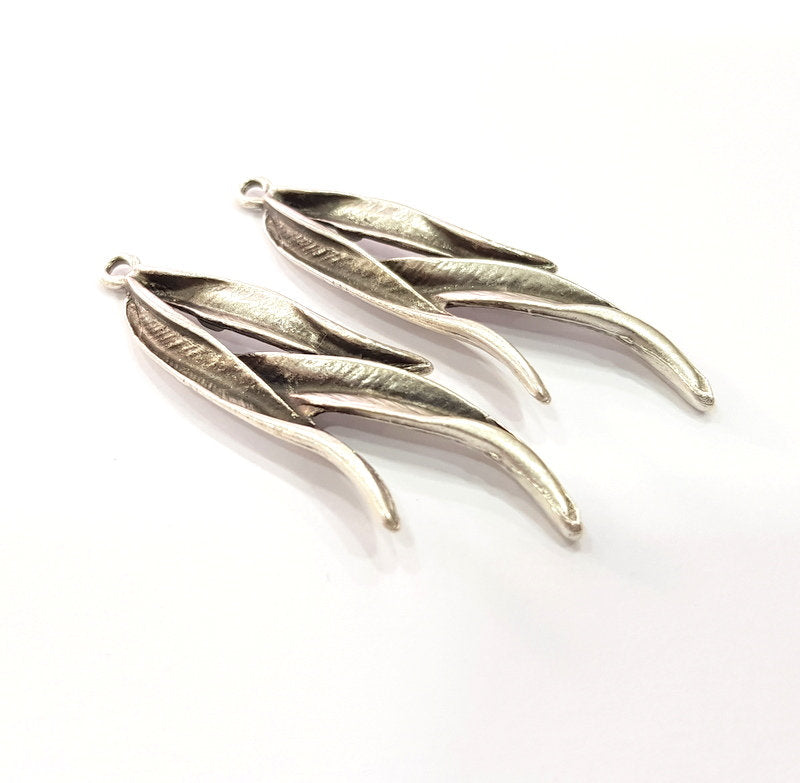 4 Silver Charms Antique Silver Plated Metal Charms (50x18mm)  G16091