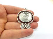 Tribal Pendants Ethnic Pendants Antique Silver Plated Metal Charms (51x43mm)  G16092