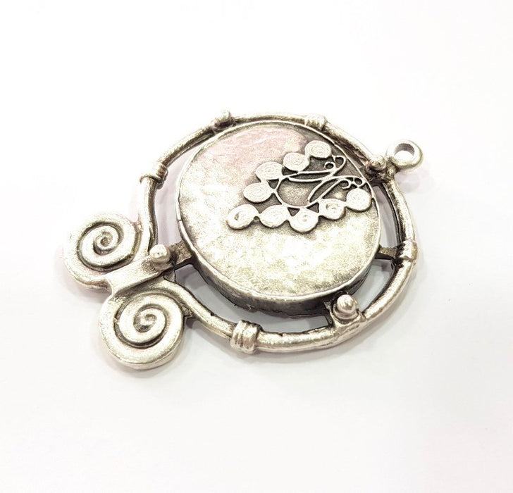 Tribal Pendants Ethnic Pendants Antique Silver Plated Metal Charms (51x43mm)  G16092