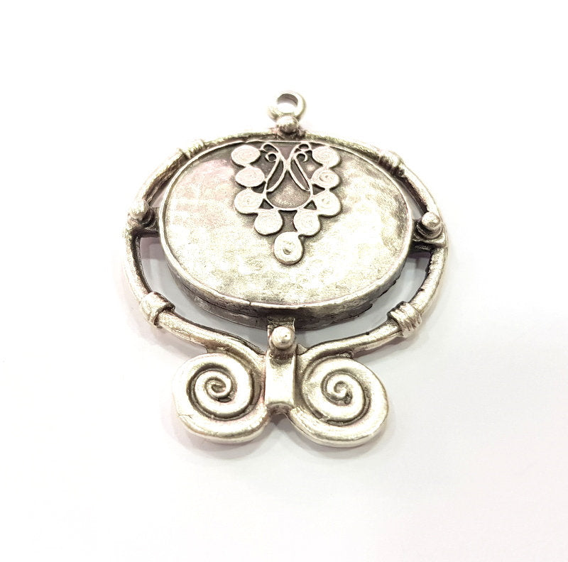Tribal Pendants Ethnic Pendants Antique Silver Plated Metal Charms (51x43mm)  G16092