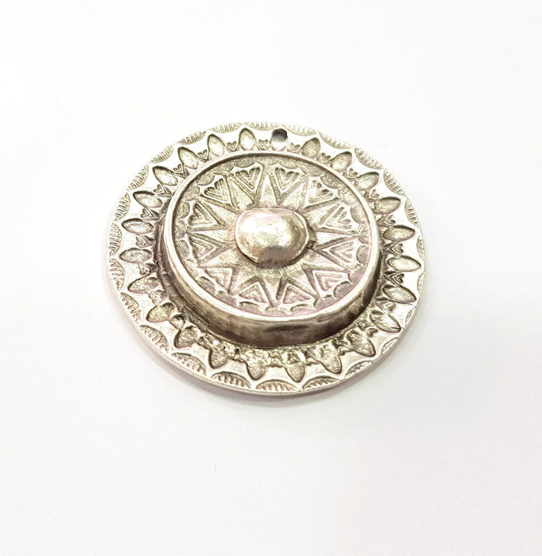 Tribal Pendants Ethnic Pendants Antique Silver Plated Metal Charms (38mm)  G16095