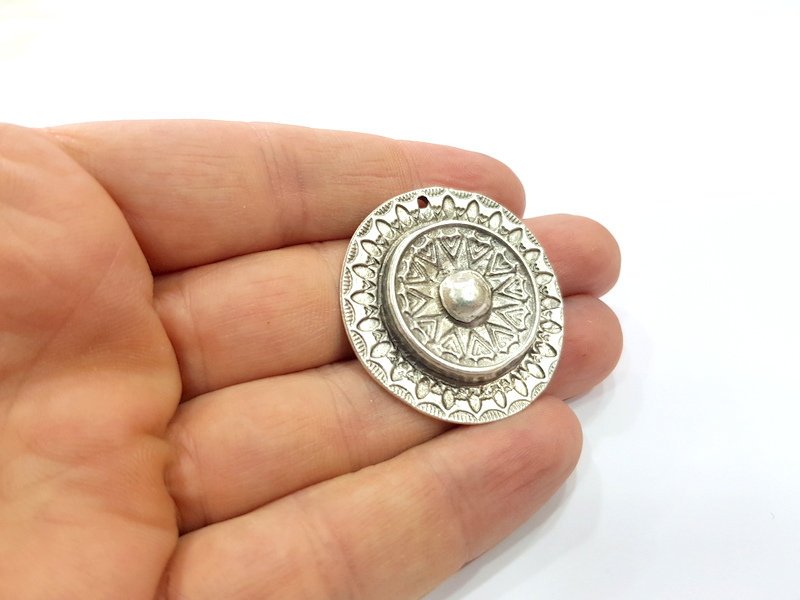 Tribal Pendants Ethnic Pendants Antique Silver Plated Metal Charms (38mm)  G16095