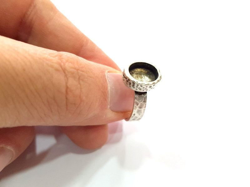 Ring Blank Setting Hammered Ring Base Bezel inlay Ring Backs Glass Cabochon Mounting Adjustable Antique Silver Plated Ring (10x8mm ) G16096