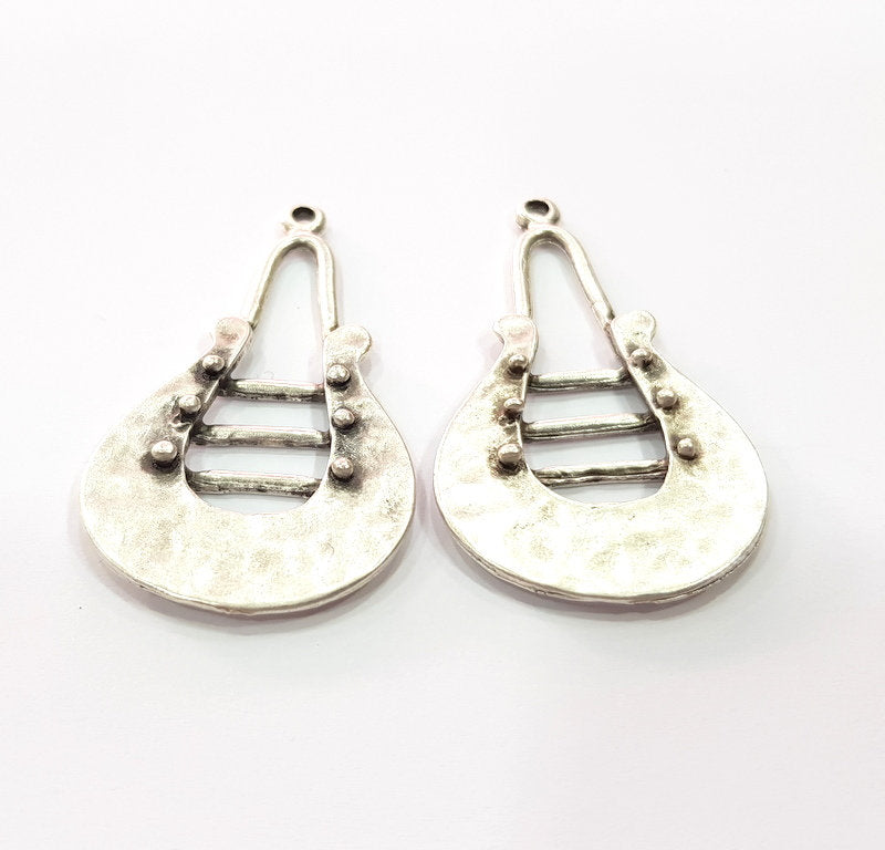 2 Silver Charms Antique Silver Plated Metal Charms (52x31mm)  G16097