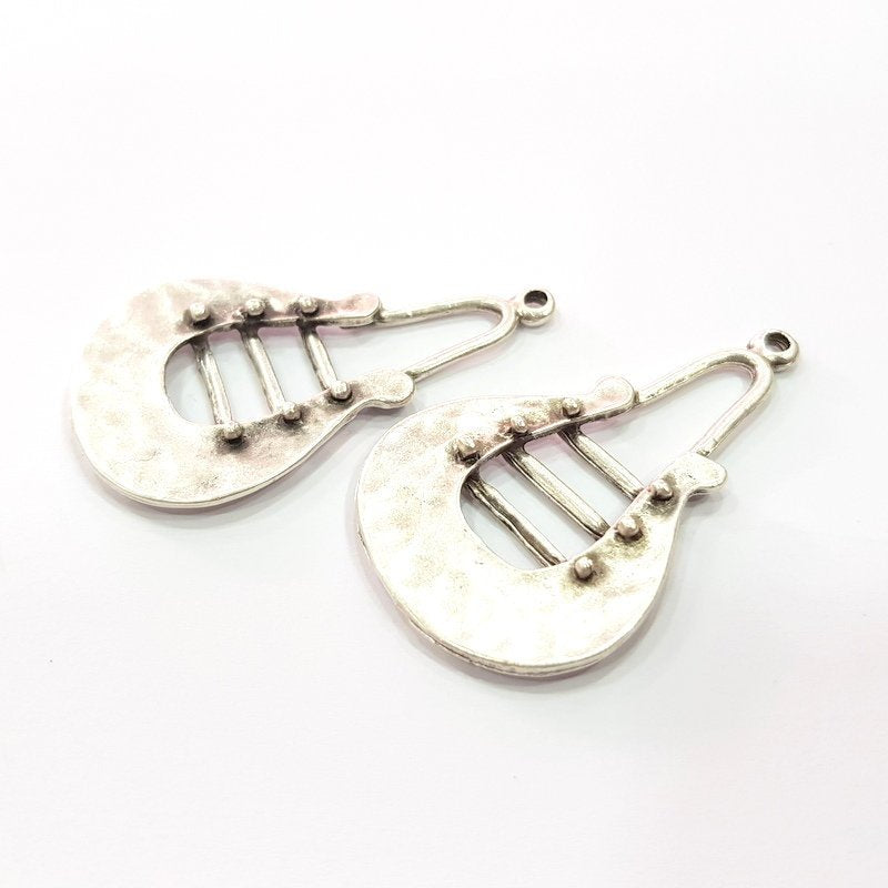 2 Silver Charms Antique Silver Plated Metal Charms (52x31mm)  G16097