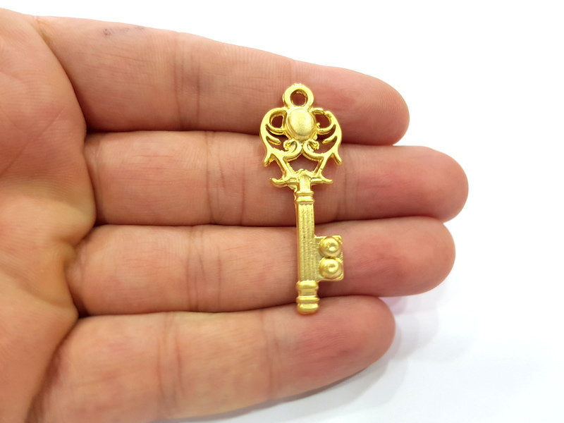 2 Key Charm Gold Charms Gold Plated Metal (46x17mm)  G15367