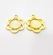 2 Flower Charm Blank Cabochon Blank Base Mountings Gold Plated Metal (25mm)  G15370