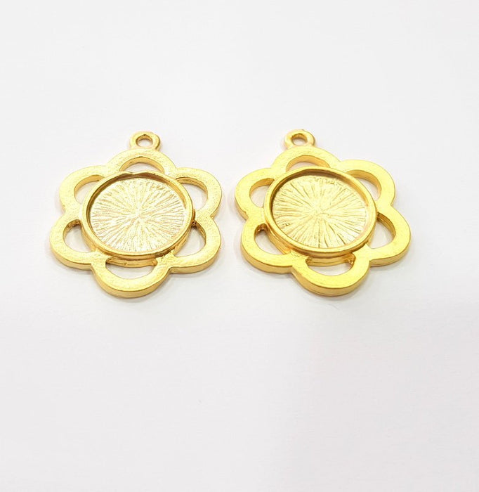 2 Flower Charm Blank Cabochon Blank Base Mountings Gold Plated Metal (25mm)  G15370