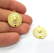 2 Patterned Round Charm Gold Charms Gold Plated Metal (20mm)  G15371