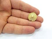 2 Patterned Round Charm Gold Charms Gold Plated Metal (20mm)  G15371