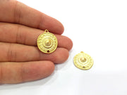 2 Patterned Round Charm Gold Charms Gold Plated Metal (20mm)  G15371