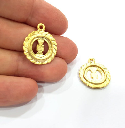 2 Turbine Charm Blank Cabochon Blank Base Mountings Gold Plated Metal (25mm)  G15373