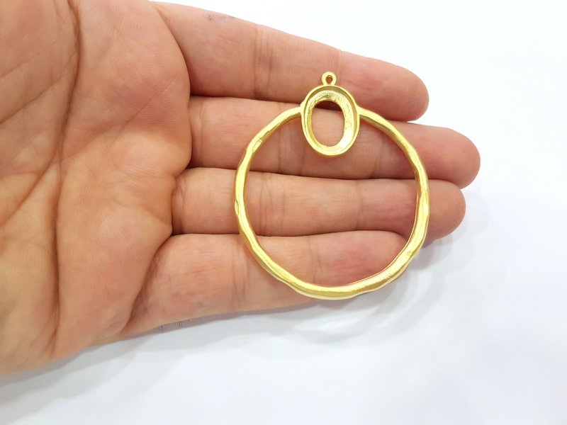 Gold Circle Pendant Blank Base Mountings Gold Plated Metal (50mm)  G15375